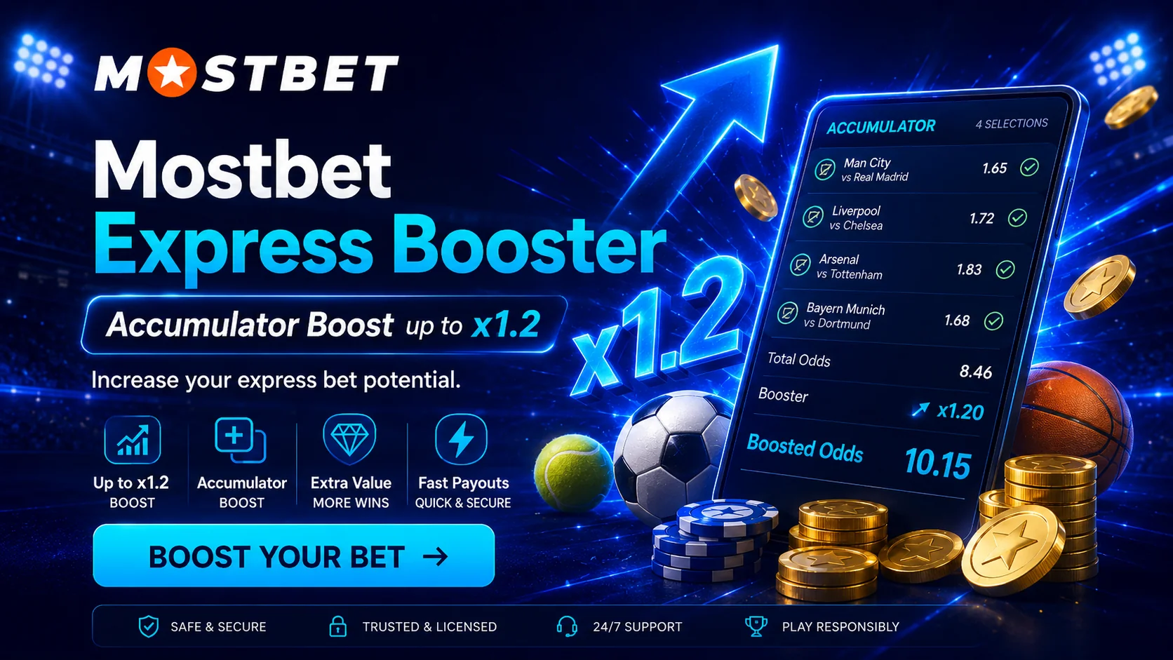 Mostbet express booster: accumulator boost up to x1.2 — Mostbet
