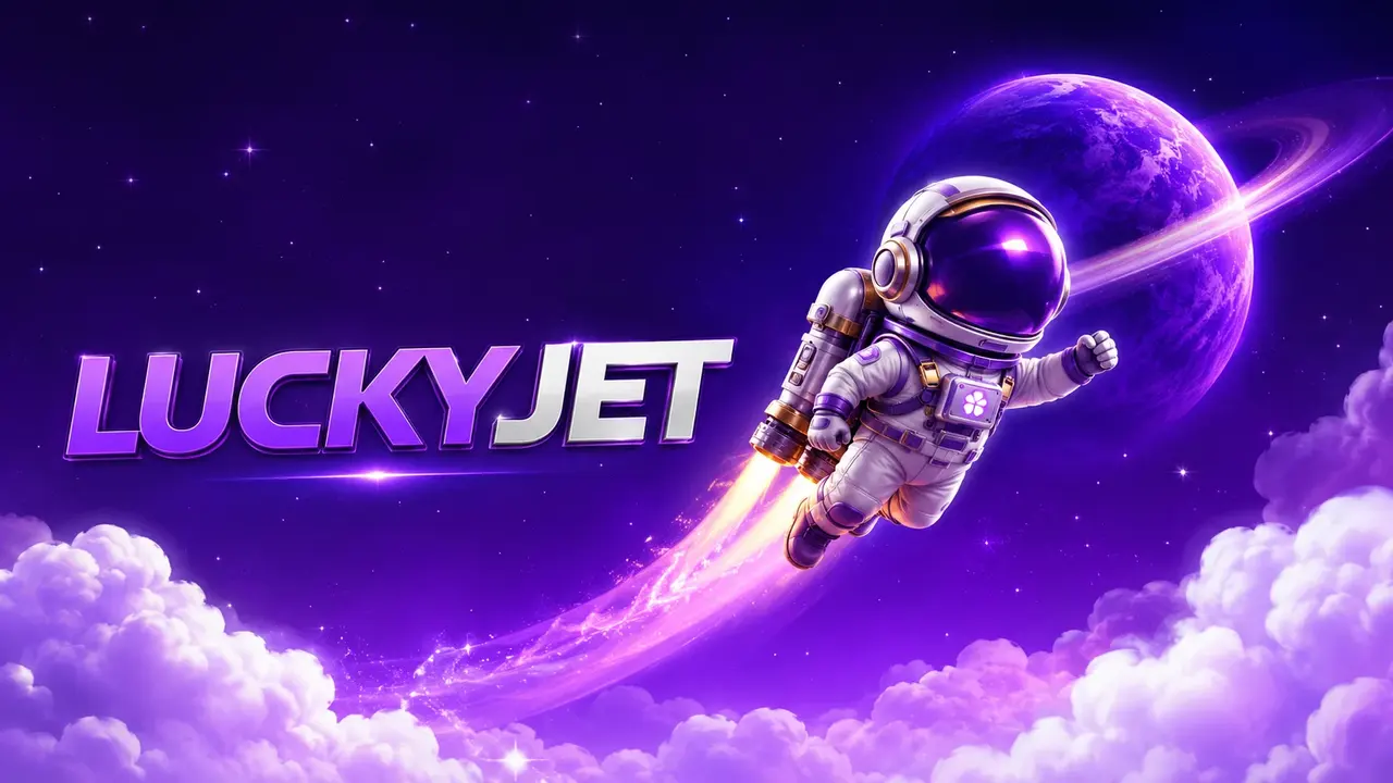 Lucky Jet at Mostbet — a character with a jetpack flying up past a rising multiplier